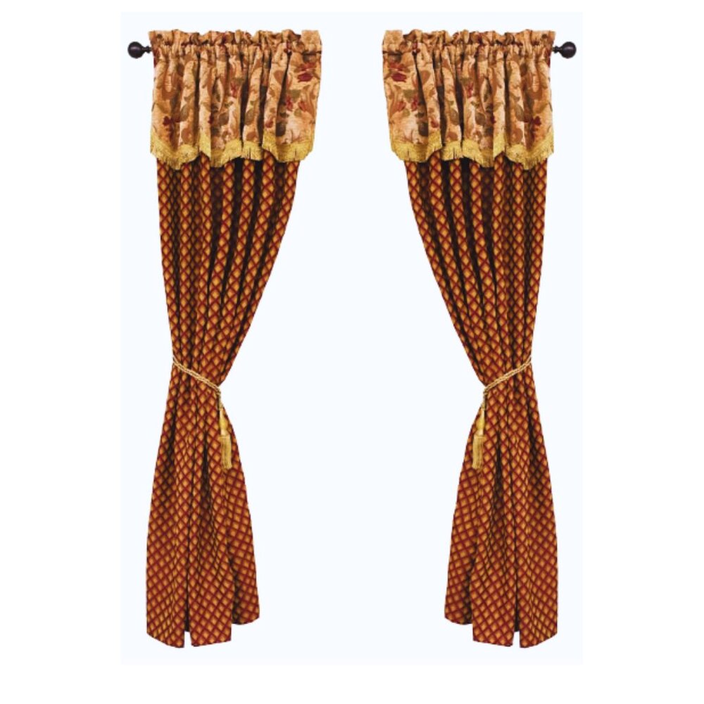 Lot of 2 HiEnd Accents Chenille Curtains with Valance 60 X 84 in. Floral Paisley